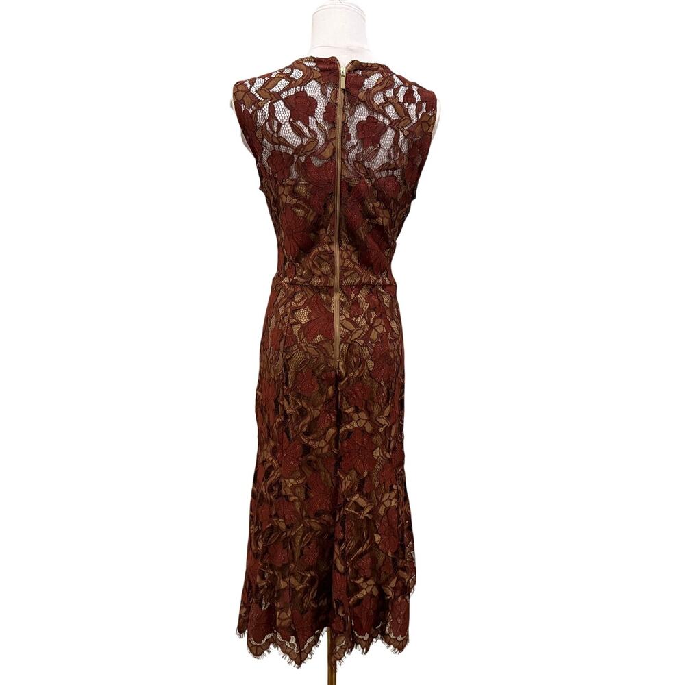 Calvin Klein Rust Brown Floral Lace Midi Dress Sleeveless Wedding 8 Fall Autumn - Picture 3 of 11